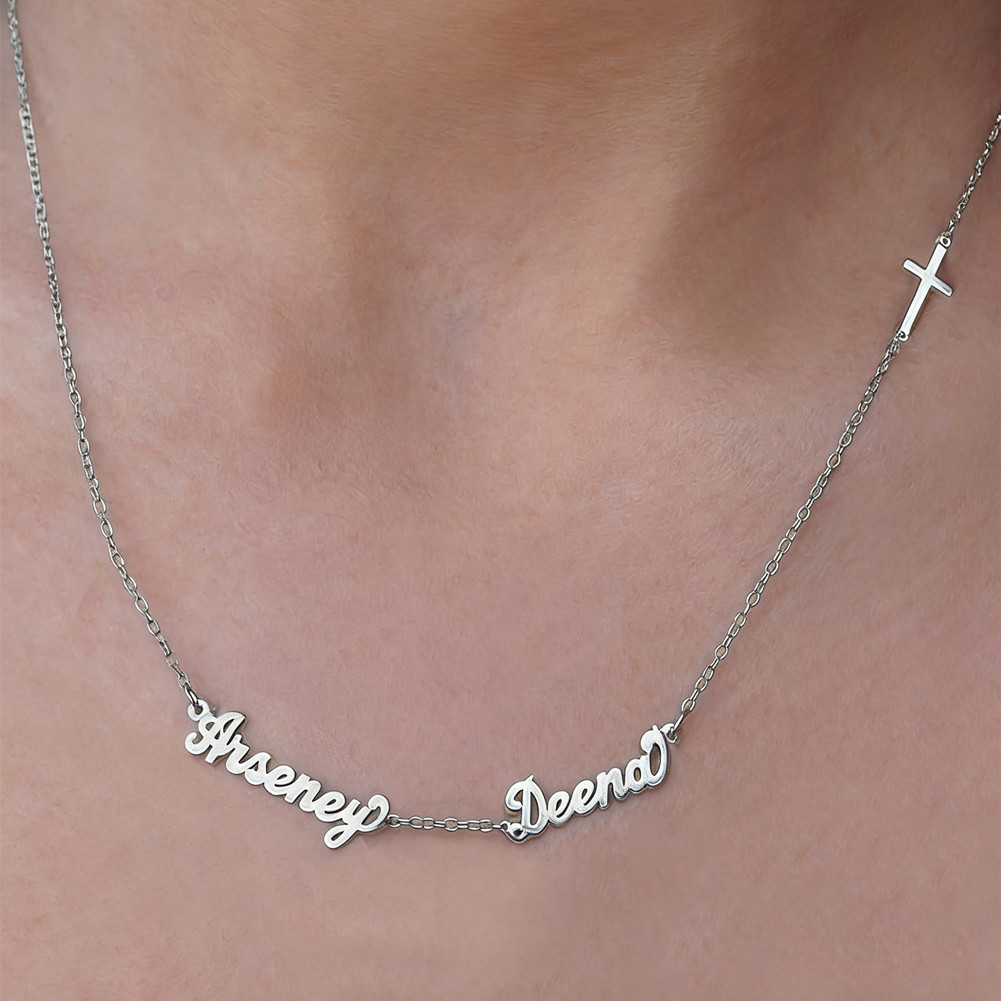 Personalized Double Names Necklace Cross Pendant Custom Made Jewelry for Women