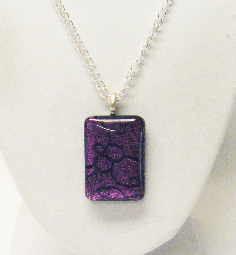 25x35mm Rectangle Purple Swirl Glass Pendant Necklace