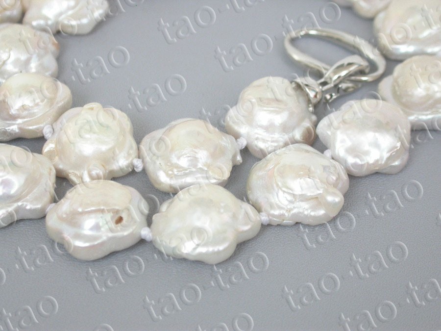 Baroque 18″ 17mm starfish white Reborn keshi pearls necklace 925sc clasp c2556v