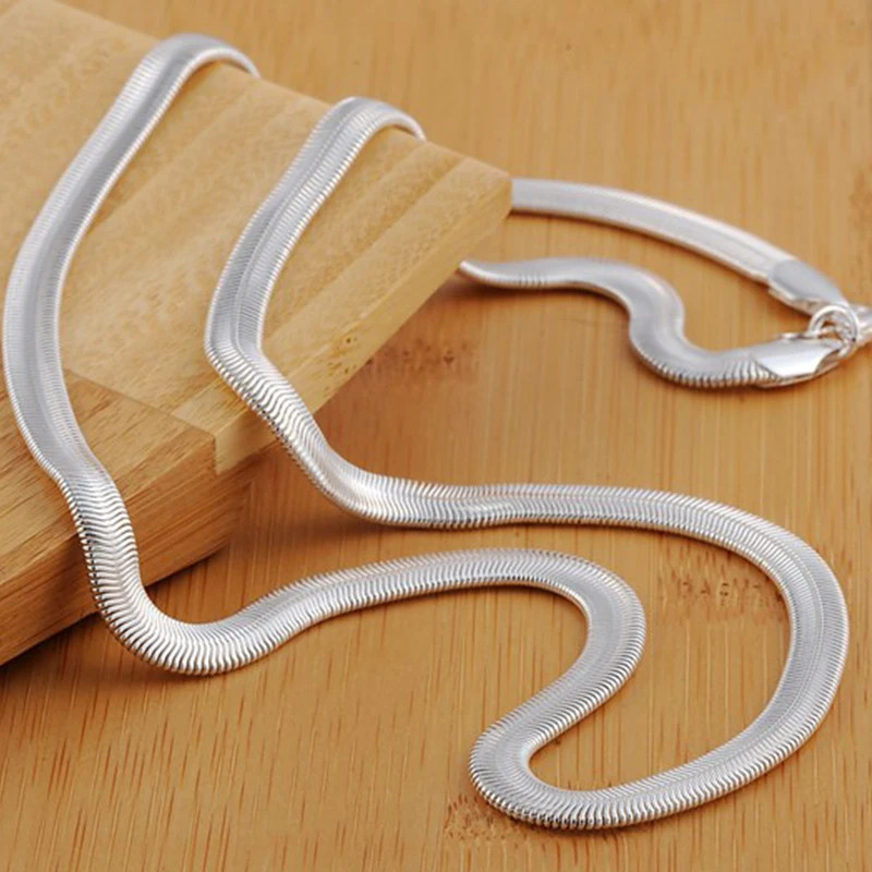 Silver Plated Flat Snake Chain 18- 24 In Necklace 2-4 mm Men Women Jewelry USA