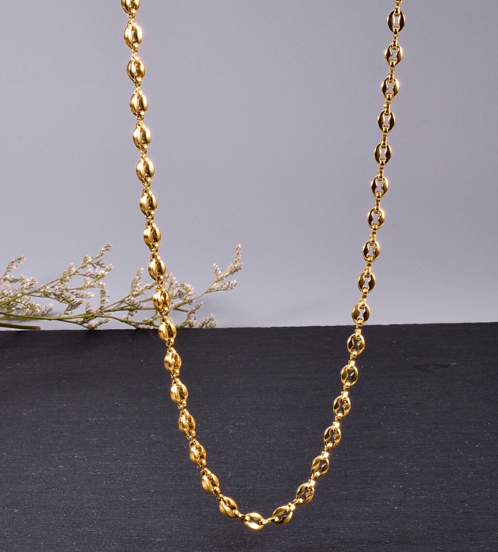 Hip Hop Women Gold Plated Titanium Stainless Steel Coffee Bean Necklace 17-18″