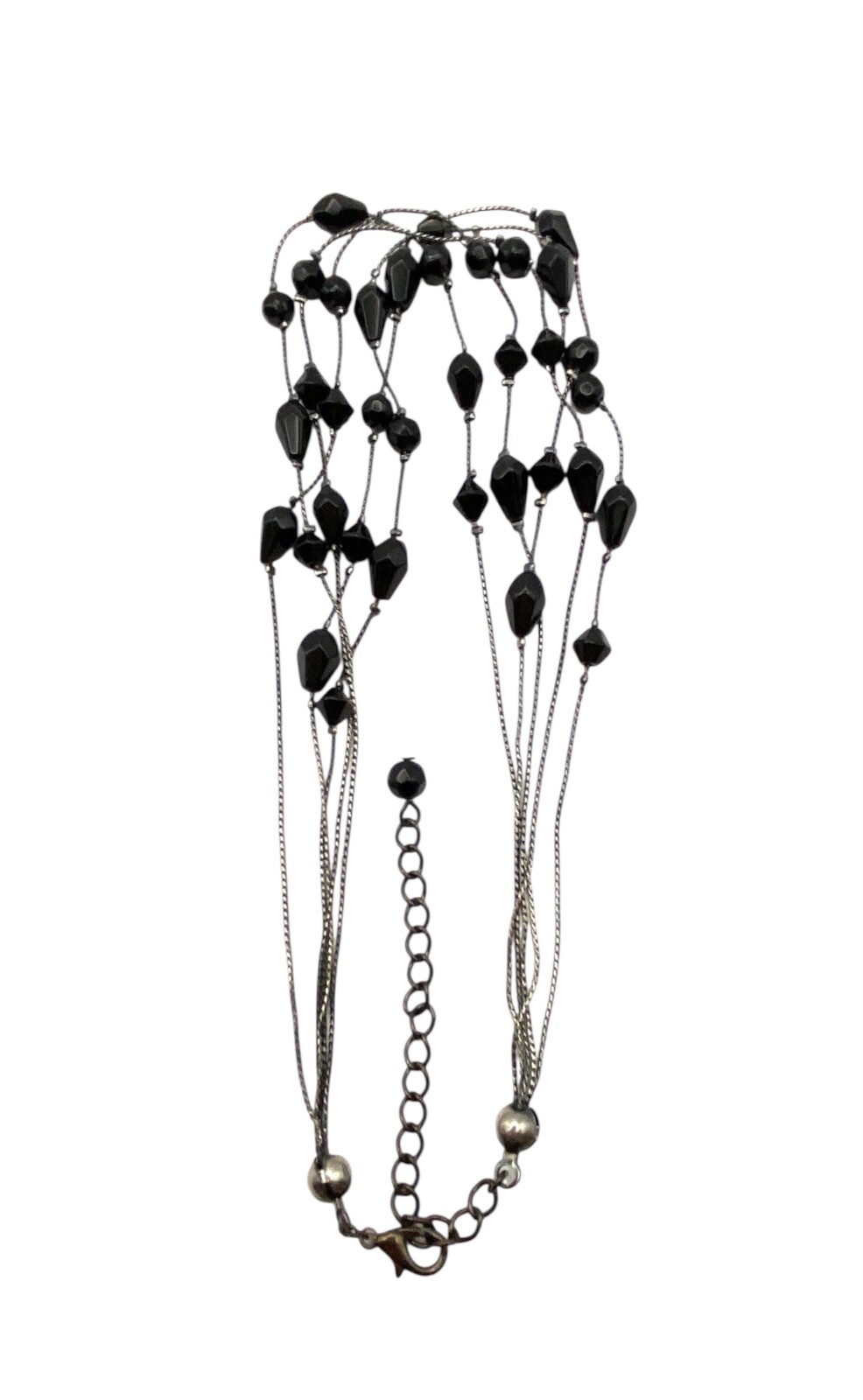 Gothic Black Glass Beads Layered Necklace Multistrand 18″ Gunmetal Gray 5 Strand