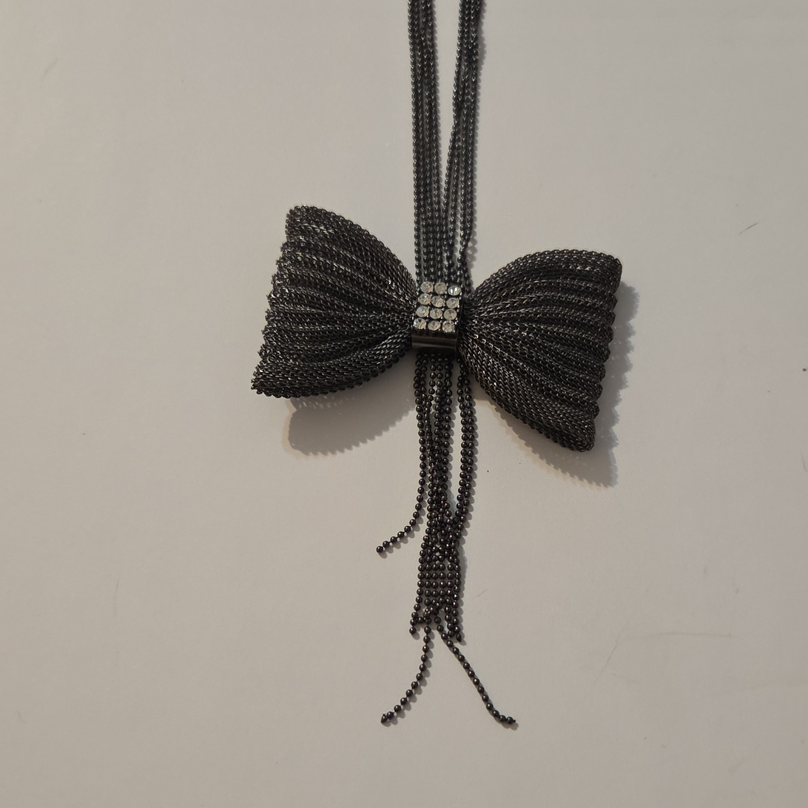 Black Tone Ball/Bead Chain Necklace Bow Pendant Square Crystal Lobster Adj