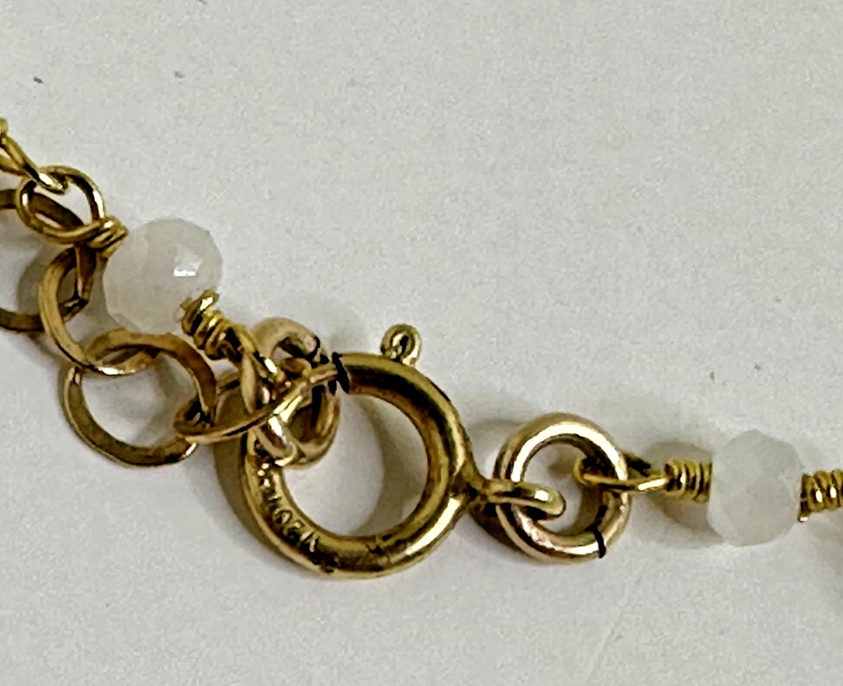 1/20 14k Gold Filled Necklace Dainty Moon Charm White Beads Y Lariat Dangle