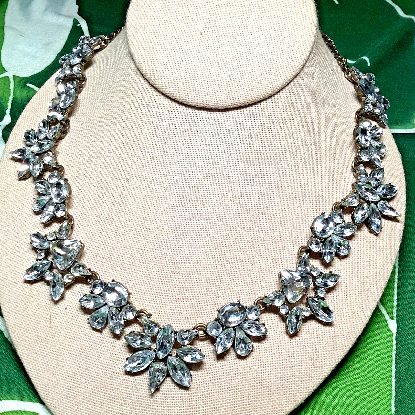LANE BRYANT Statement Bold Clear Crystal Rhinestone ANTIQUE GOLD TONE