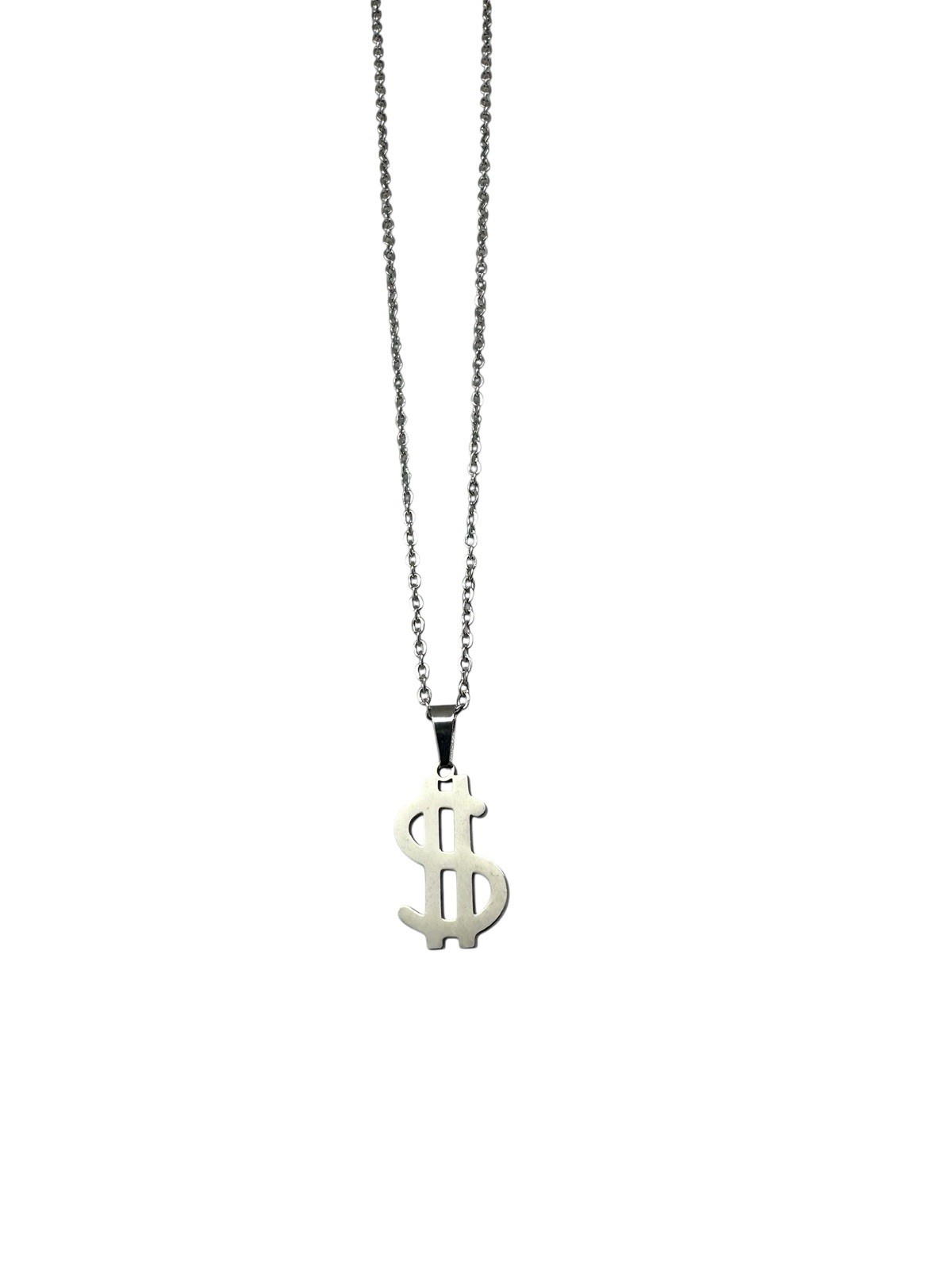 Dollar Sign Necklace Stainless Steel Pendant Chain Gold or Silver Tone Unisex