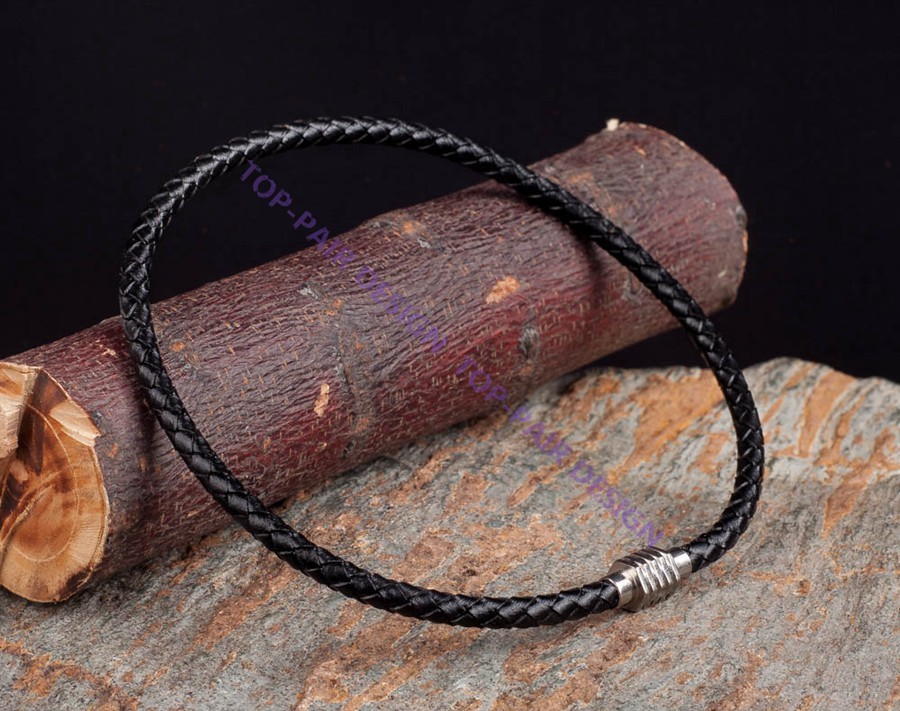 2pcs Polished Magnet Stainless Steel Clasp 6mm Leather Braided Choker Necklace