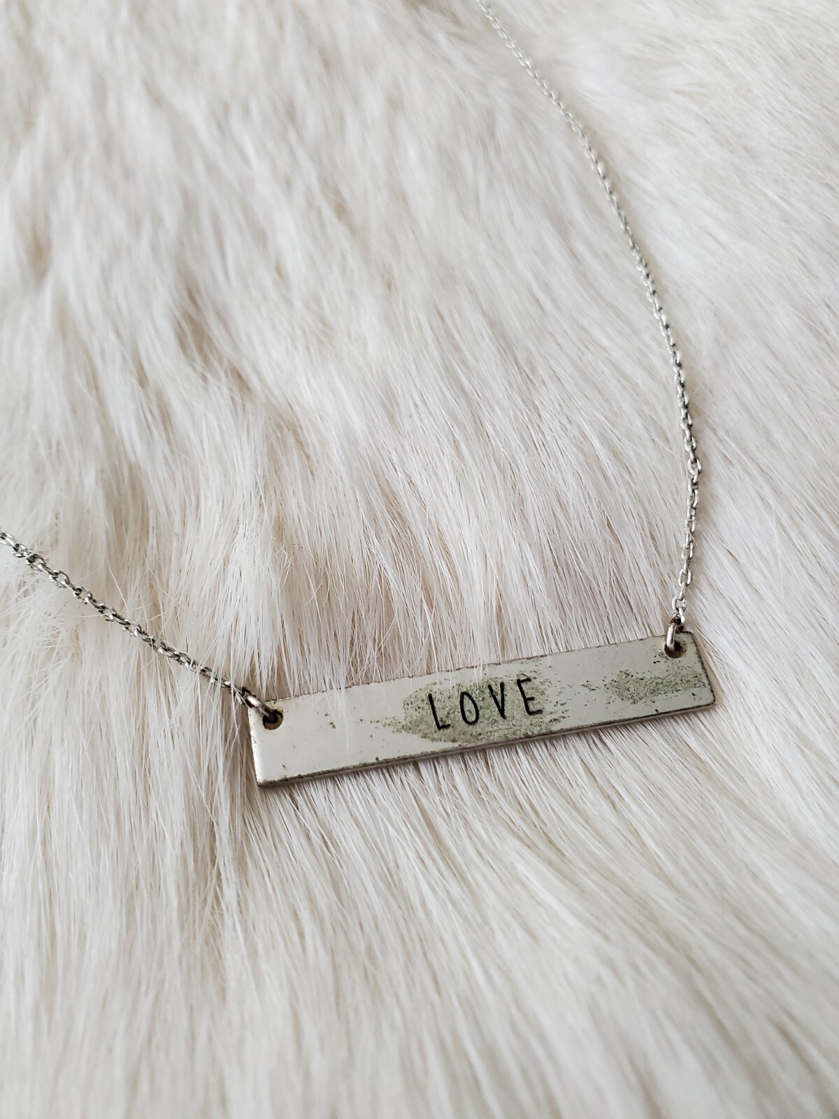 Silver Tone Engraved LOVE Bar Pendant Chain Adjustable Necklace
