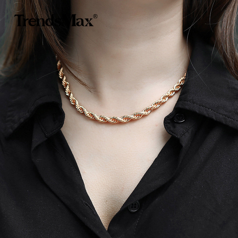 5/6mm 585 Rose Gold Plated Twisted Rope Chain Necklace 20″/24″ for Women Girls
