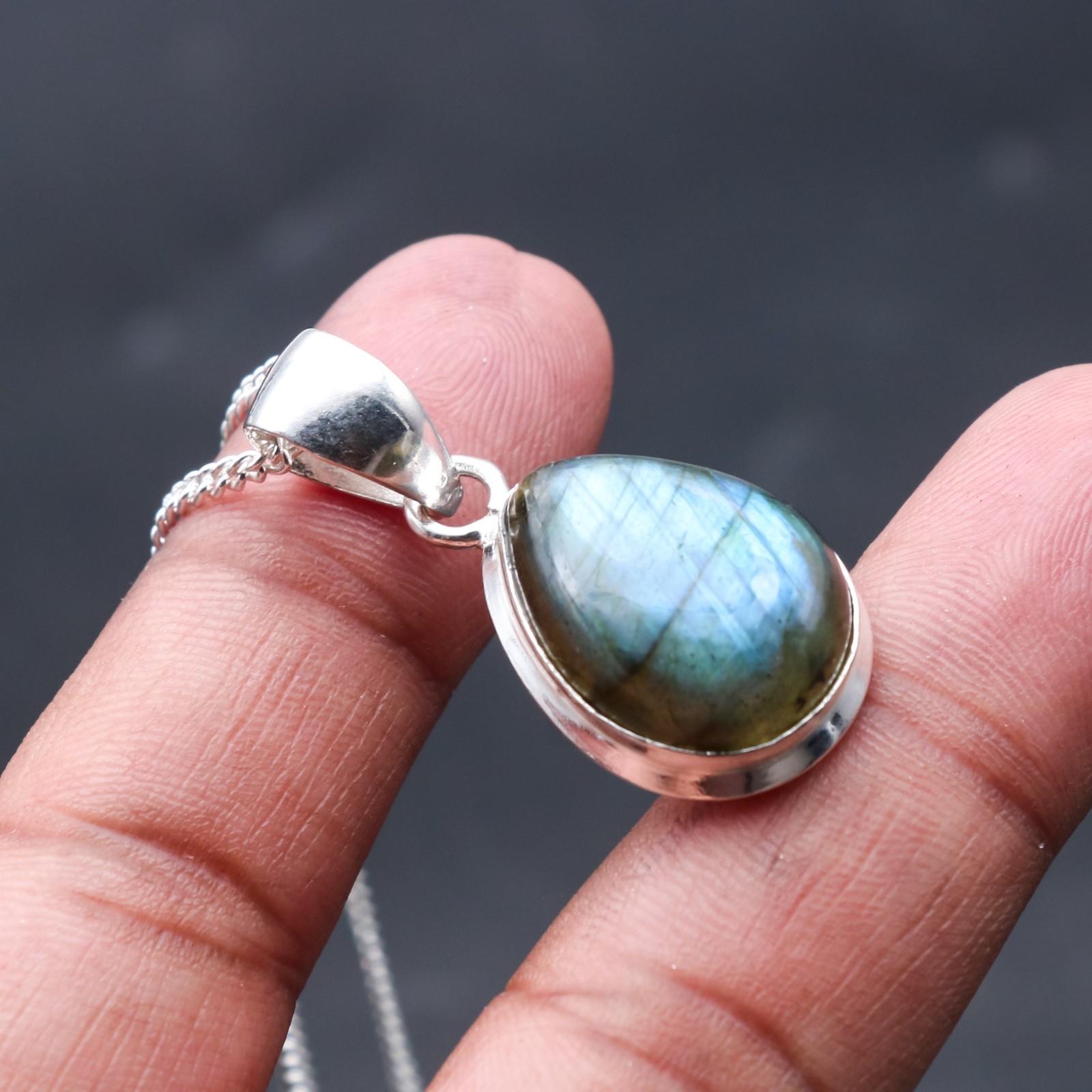 Labradorite Gemstone .925 Sterling Silver Handmade Jewelry Necklace 18-20″