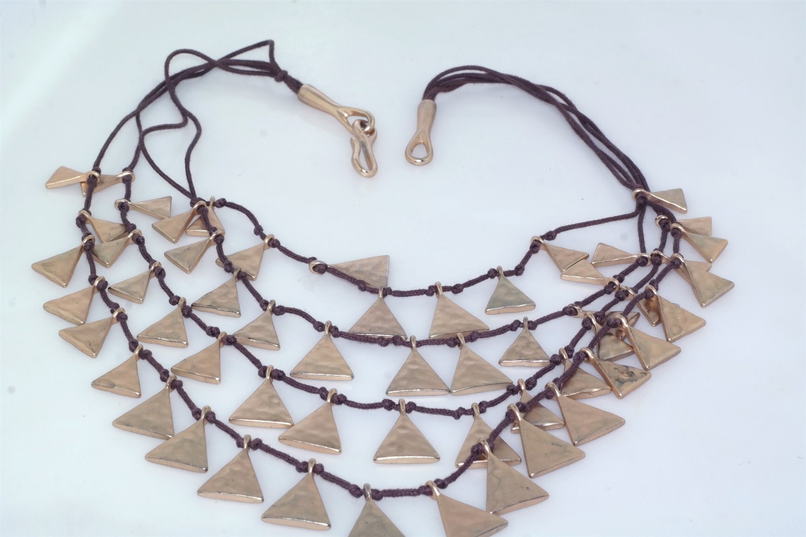 Artisan BIEN FAIT OOAK Brass Triangular Tassel Bib Necklace with pouch