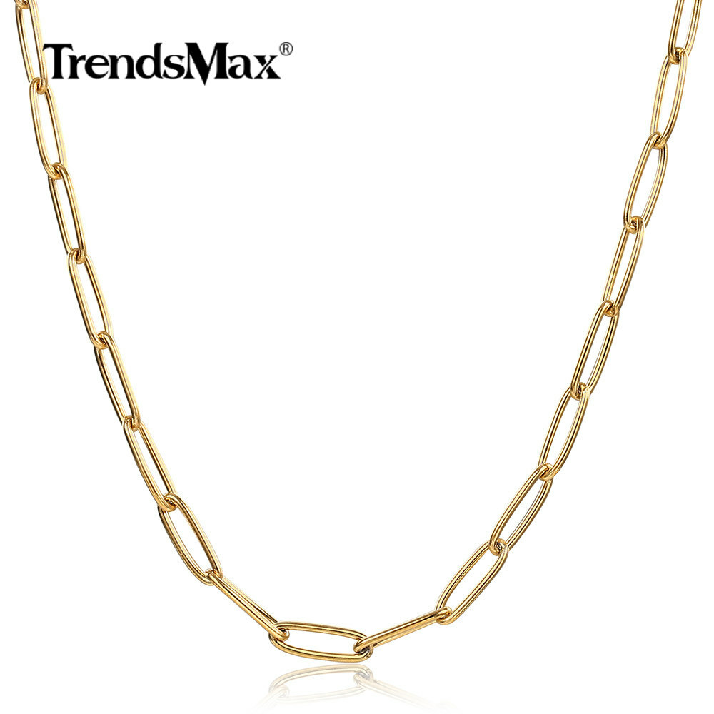 16-20″ 4mm Gold Plated Stainless Steel Paperclip Chain Choker Necklace for Women