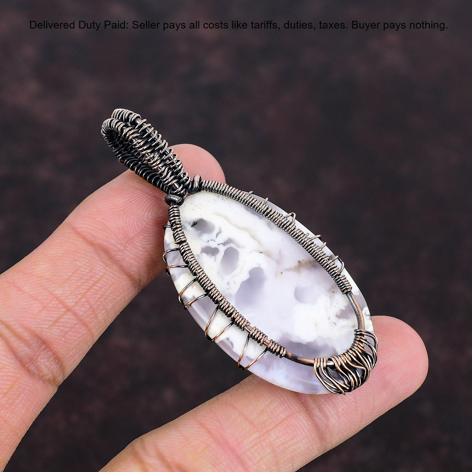 Dendrite Opal Stone Copper Tree Of Life And Wire Wrapped Wife Pendant Jewelry
