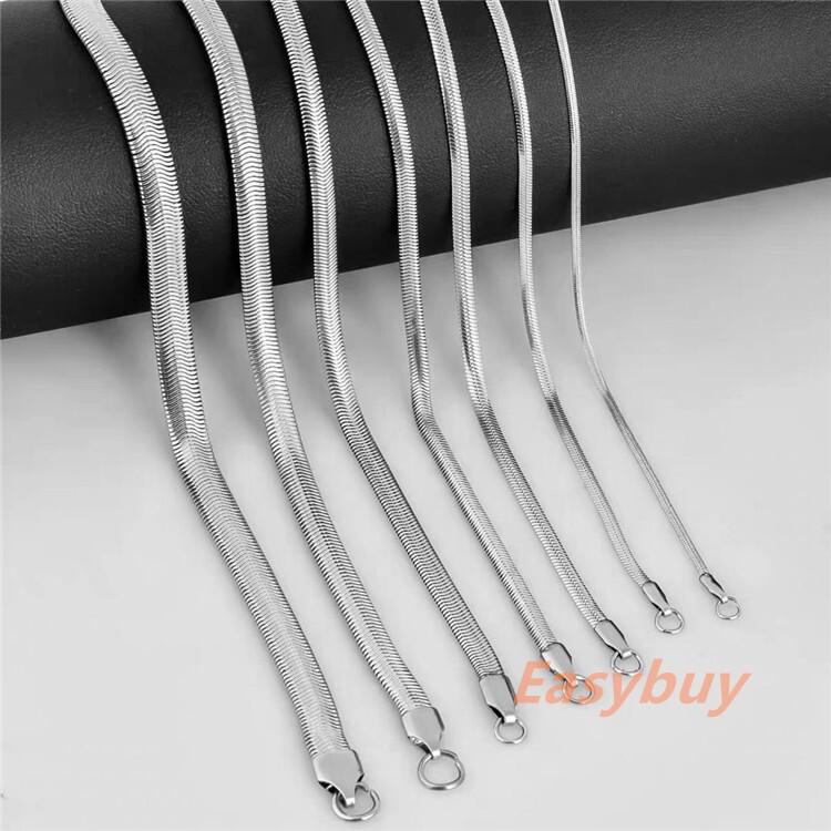 1.6-8mm Real Stainless Steel Silver Flat Snake Chain Necklace Unisex Men 18-36”