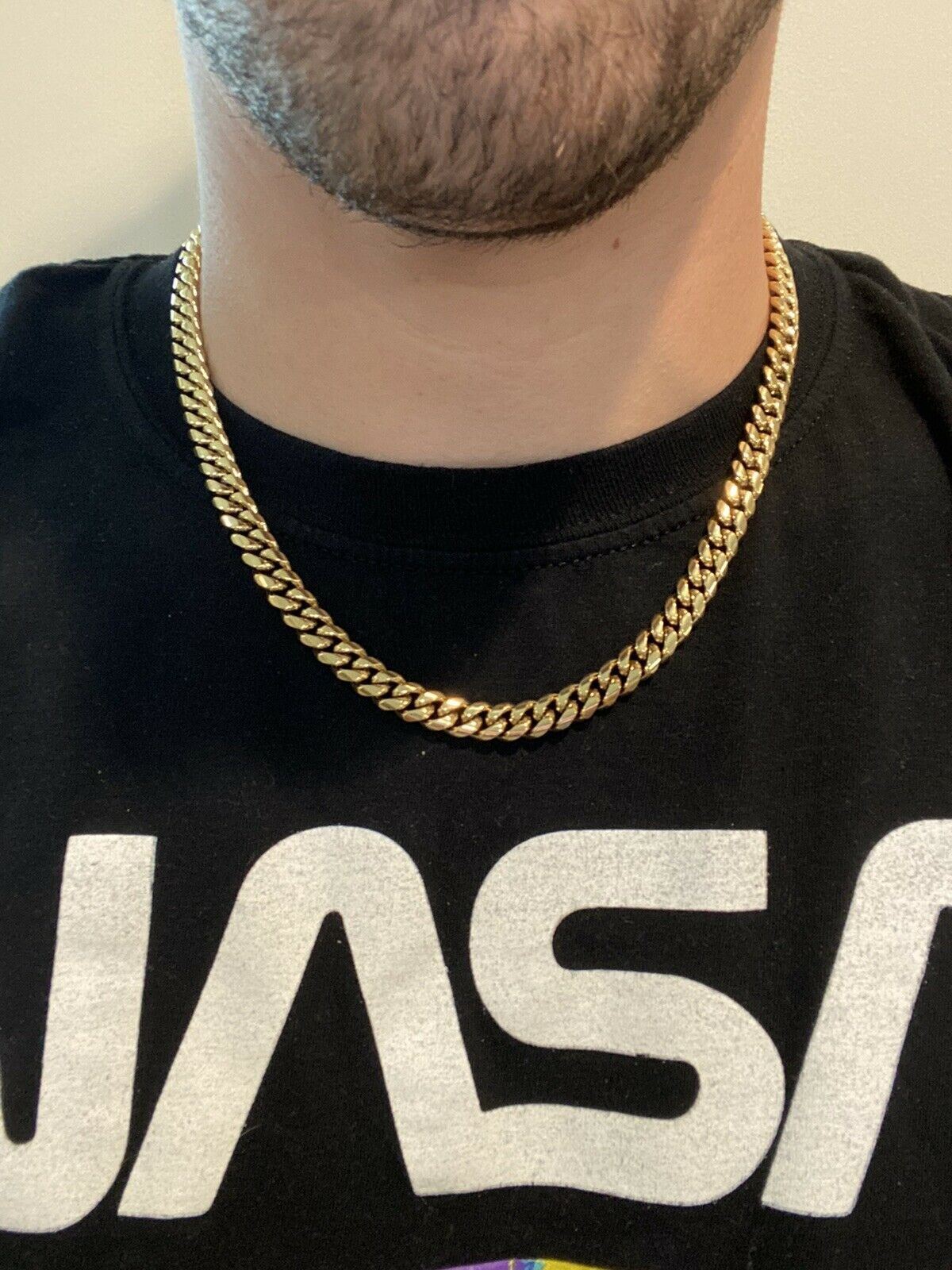 Real Miami Cuban Link Chain 14k Gold Plated Stainless Mens Necklace Choker 8mm