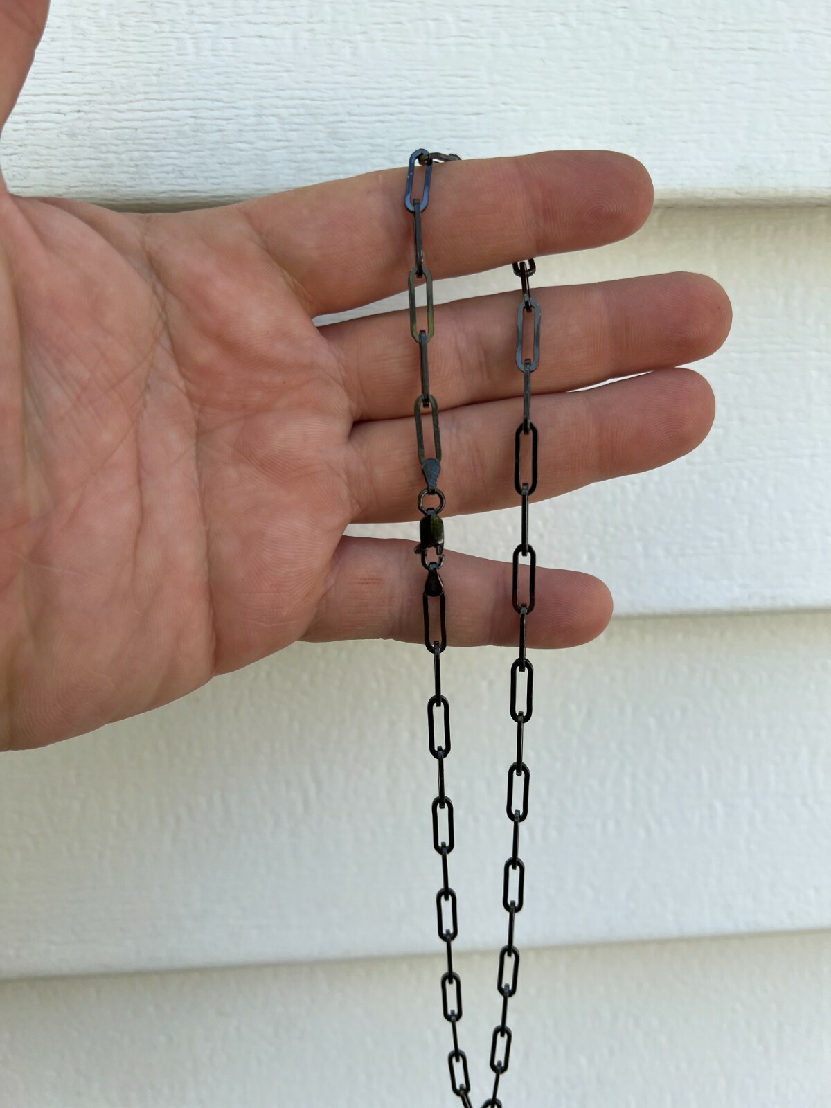 Black Rhodium Oxidized Real 925 Silver Paperclip Rolo Chain 4mm Necklace 14-24″