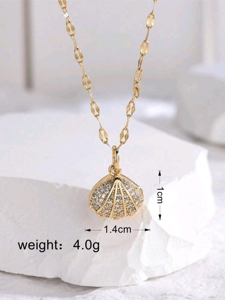 Gold-Plated Alloy Necklace Faux Pearl White/Colorless CZ Seashell