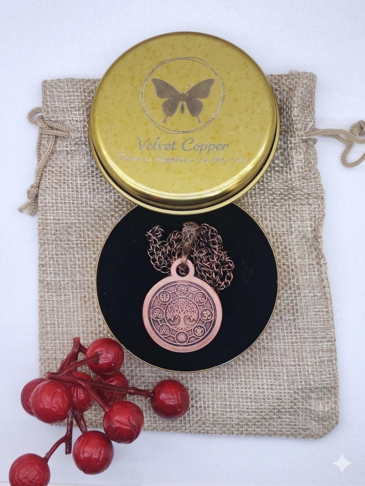 Pure Copper Spiritual Tree of Life + Eye of Horus Necklace – Handmade Boho Gift