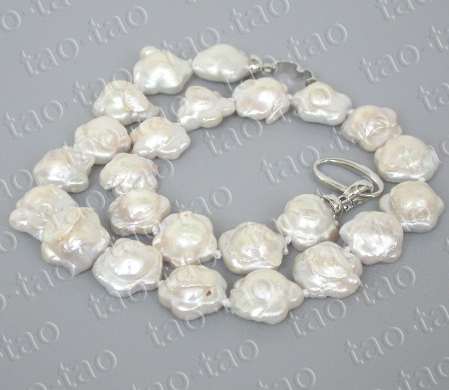 Baroque 18″ 17mm starfish white Reborn keshi pearls necklace 925sc clasp c2556v