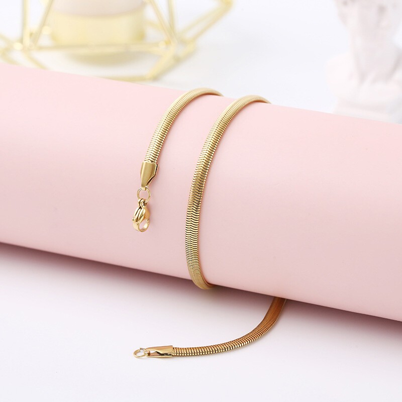 2.2-6mm Stainless Steel Gold Plated Flat Snake Chain Necklace Women Men