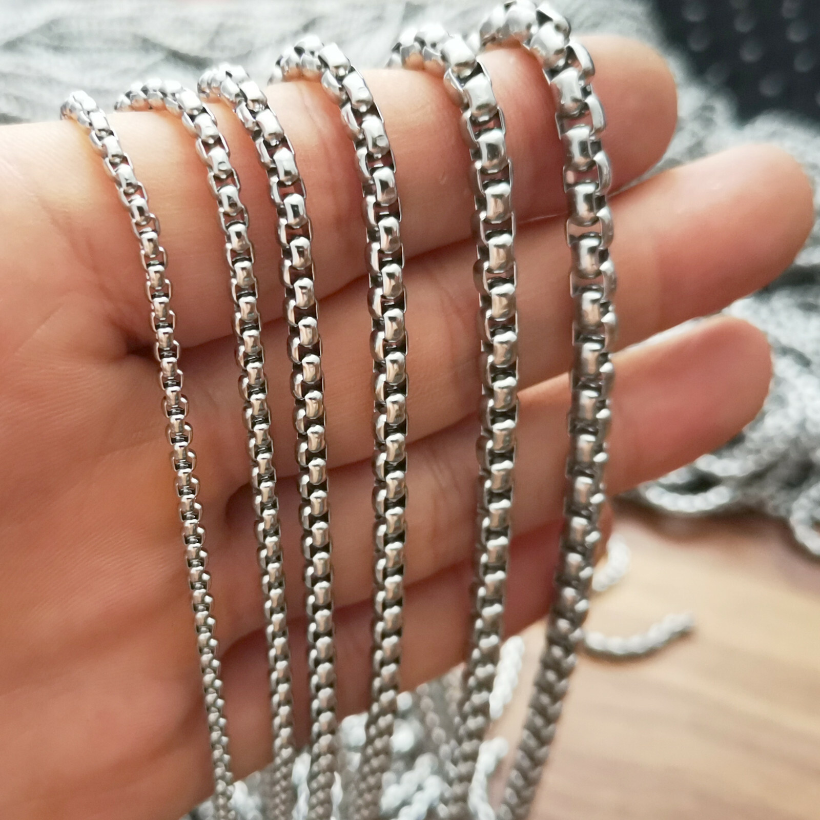 5pcs Lot 5mm 18-32” Stainless Steel Squre Rolo Rolo Necklace Chain Choker Mens