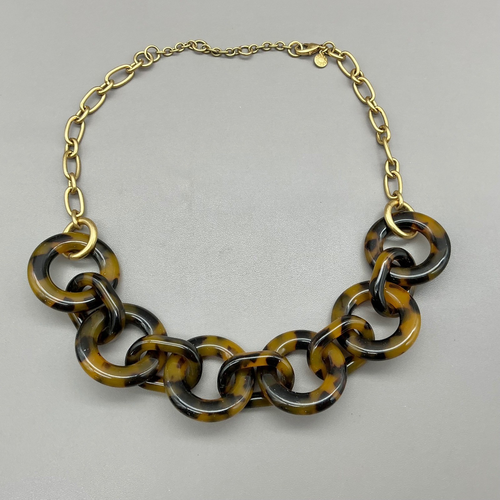 J.Crew Necklace Tortoiseshell Resin Link Statement Gold Tone Chain 18-20 In