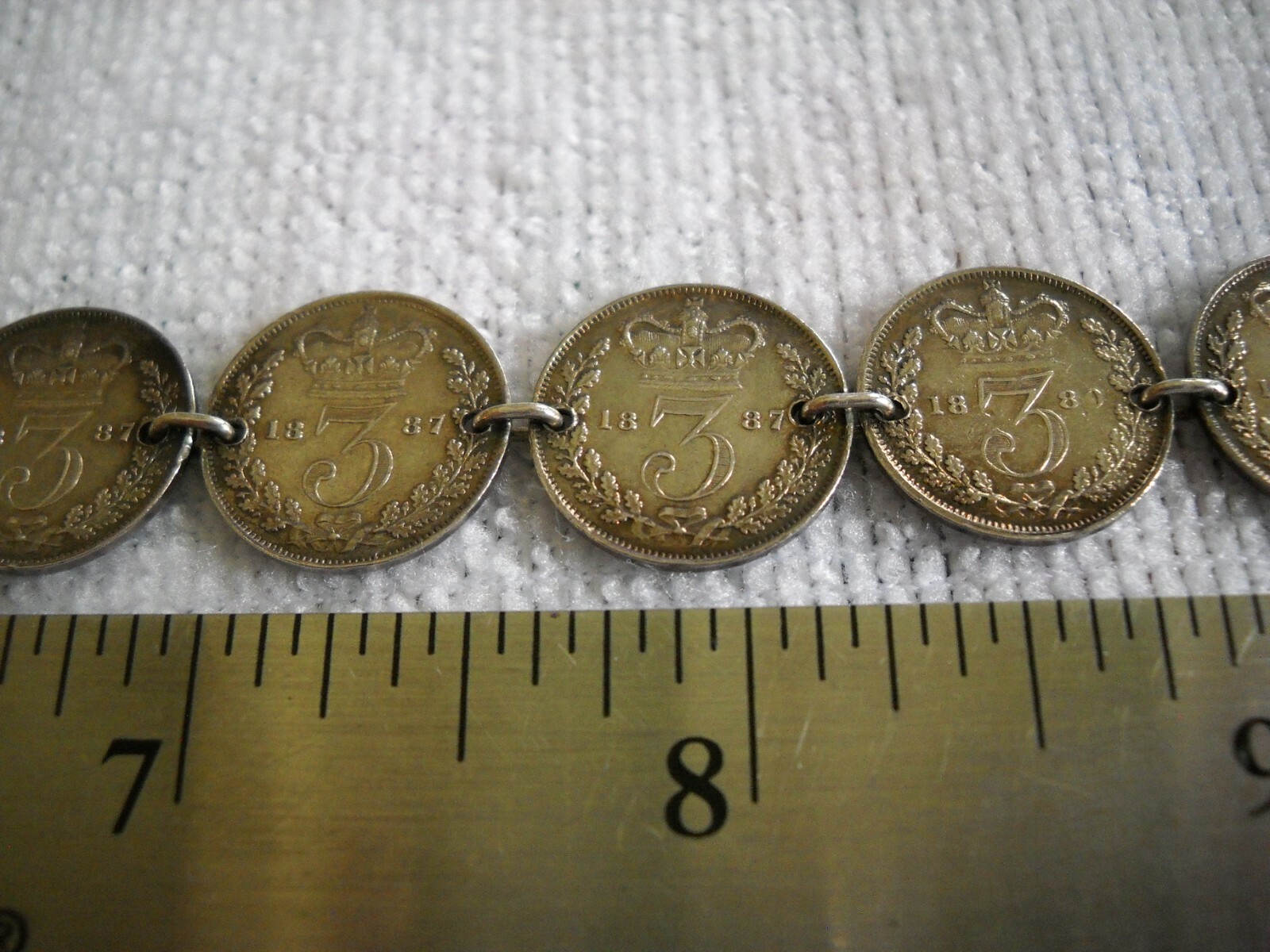 Great Britain Silver 3 Pence Coin Choker 22 coins 15 inch ONE OF A KIND 1880’S