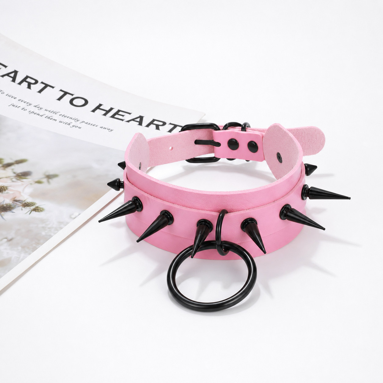 Punk Rocker PU Leather Spike Studded Choker Necklace for Women Adjustable Collar