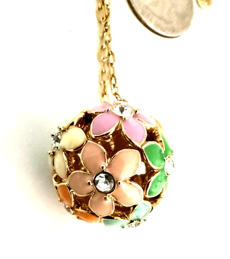 J. Crew 30″ Multicolor Enamel Daisy Flower Ball Pendant Gold Tone Necklace