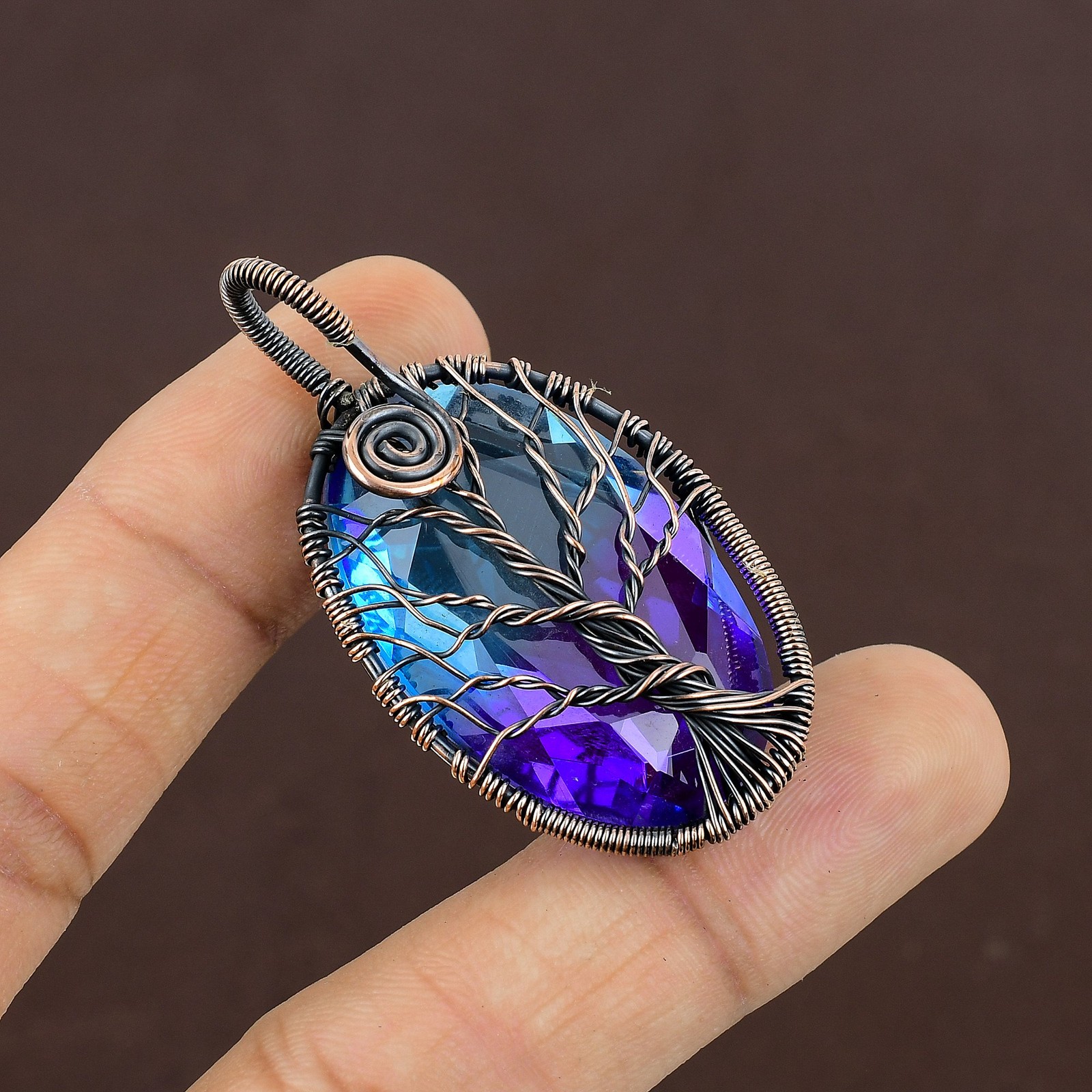 Bi Color Tourmaline Gemstone Copper Wire Wrap Jewely Pendant 2.1″ X-Mas Gift R00