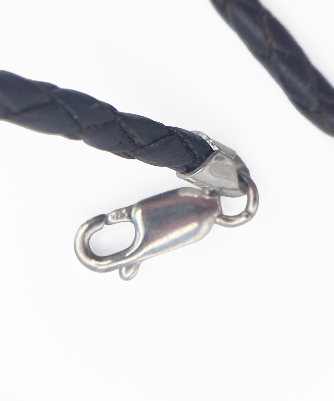 Dark Brown Braided Leather Cord Necklace 16in 3mm 925 Sterling Clasp