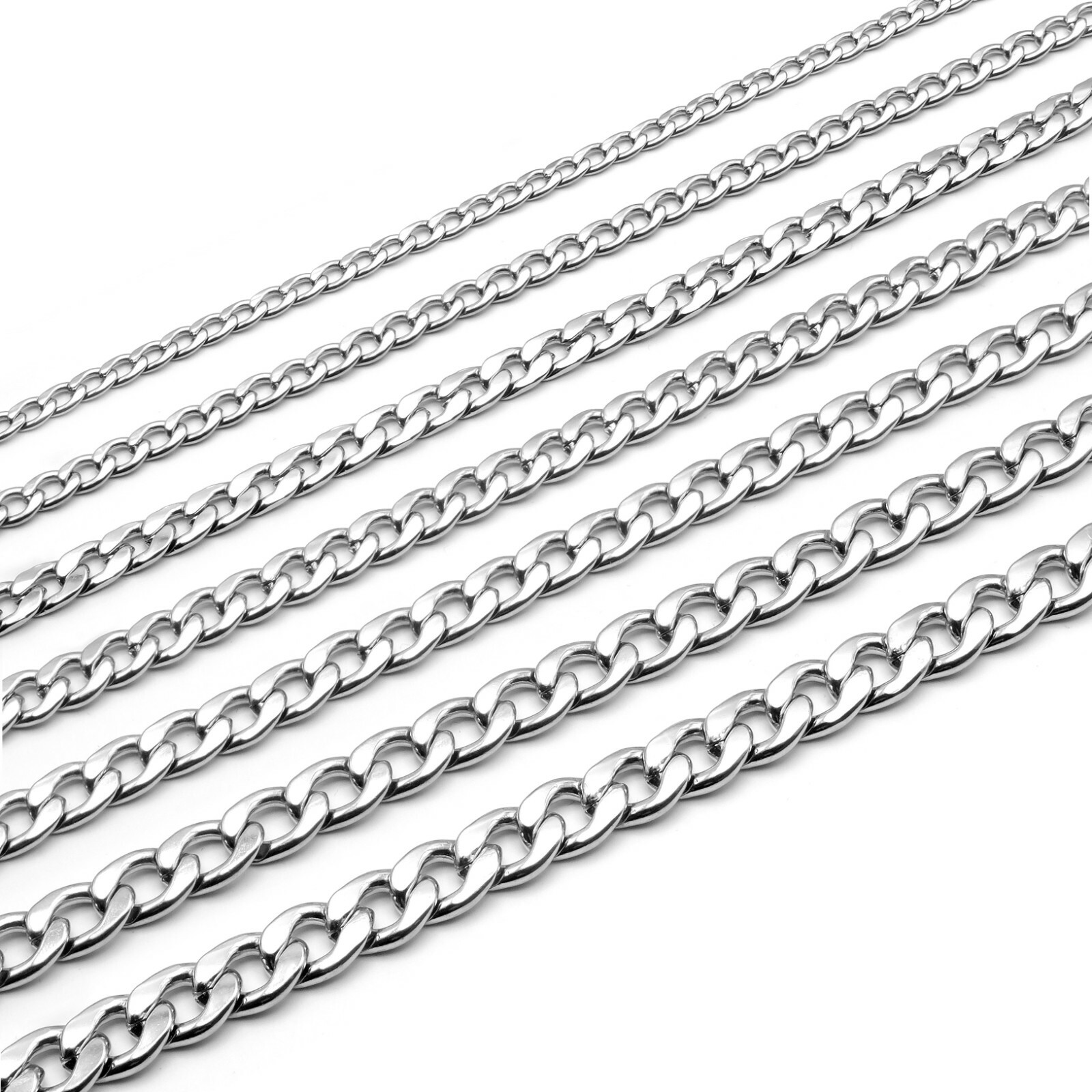 Stainless Steel 316L Miami Cuban Curb Link Chain Necklace 14-48″ Silver Color