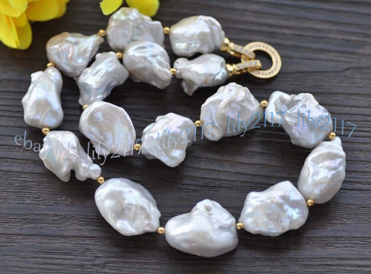 Huge 18-26mm Genuine Natural White Baroque Keshi Reborn Pearl Necklace 16-36”