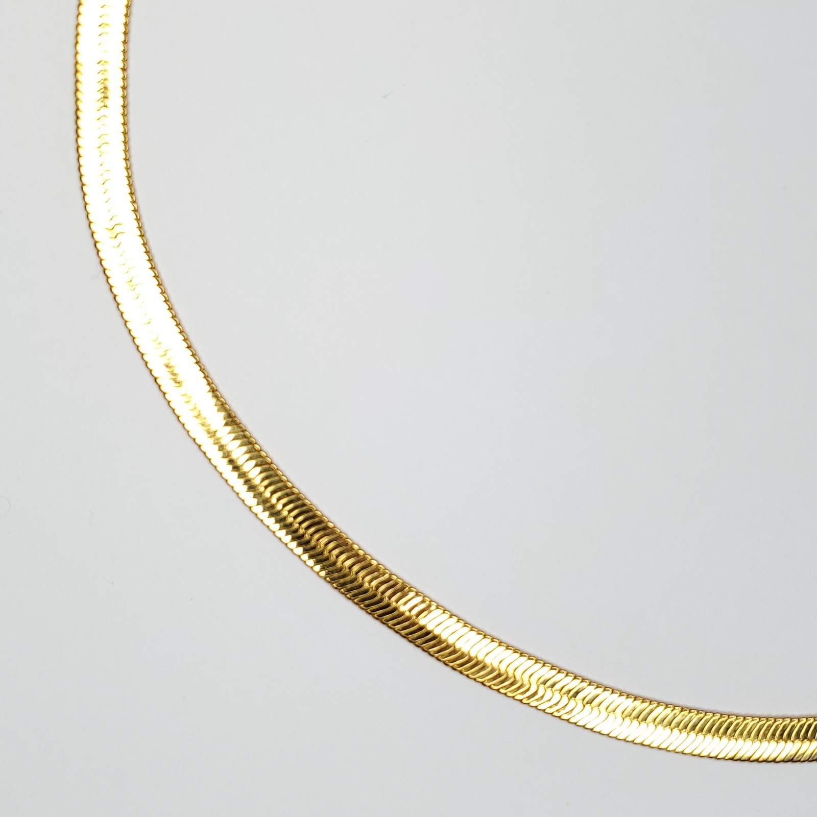 Herringbone Chain Necklace Flat Gold Tone Yellow Flexible 24″ X 5/16″