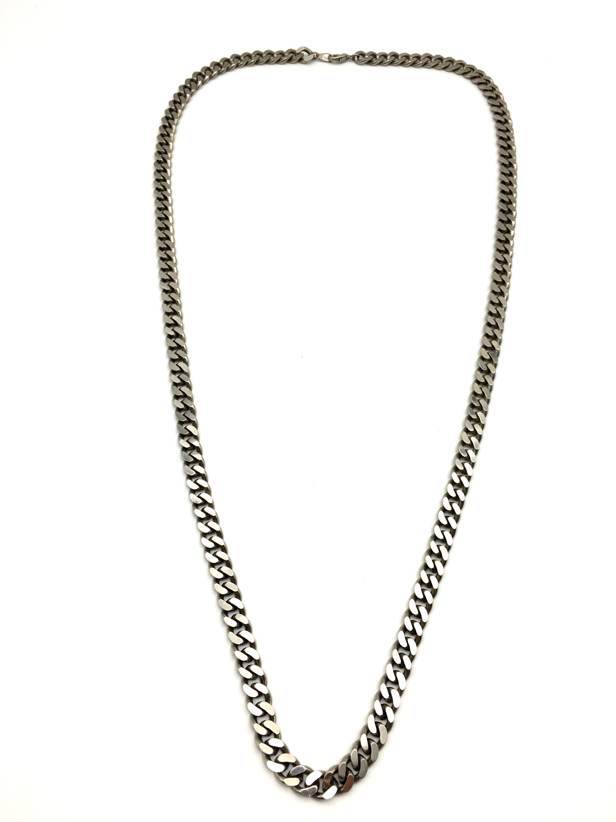 SilverTone Heavy Cuban Curb Link Flat Chain Lobster Clasp 34″ Necklace