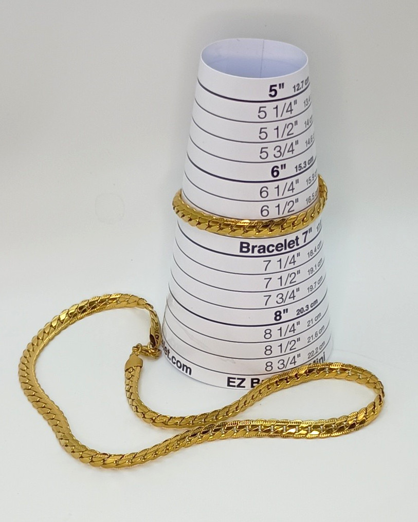 Miami Cuban Link Necklace Bracelet Combo 27″ Gold Tone 1/4″ Wide Diamond Cut