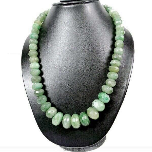 990 Cts Natural Brazilian Green Emerald Round Beaded Single Strand Necklace 22″