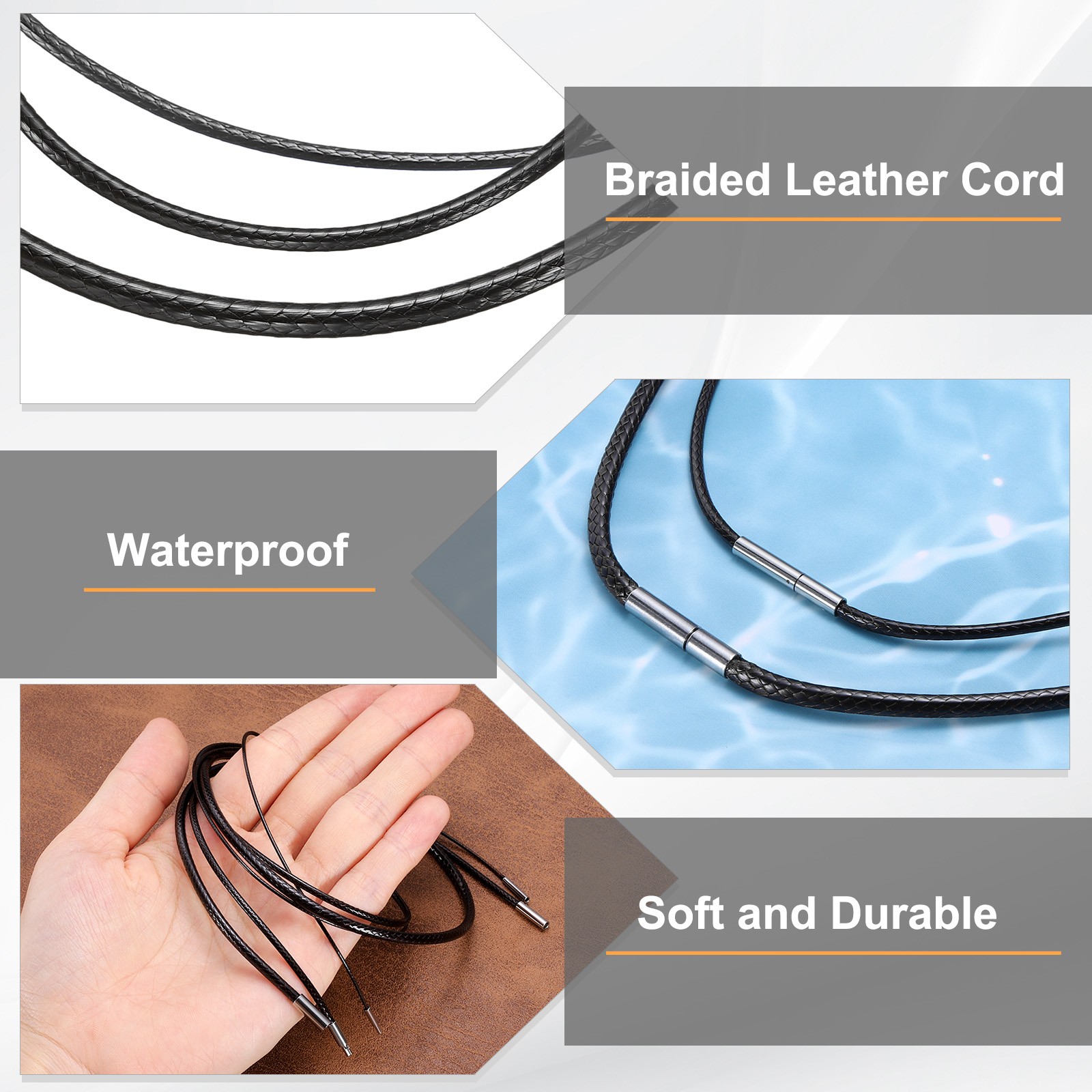 2mm Black Leather Necklace Cord Braided Wax Rope Chain Length 20 Inch