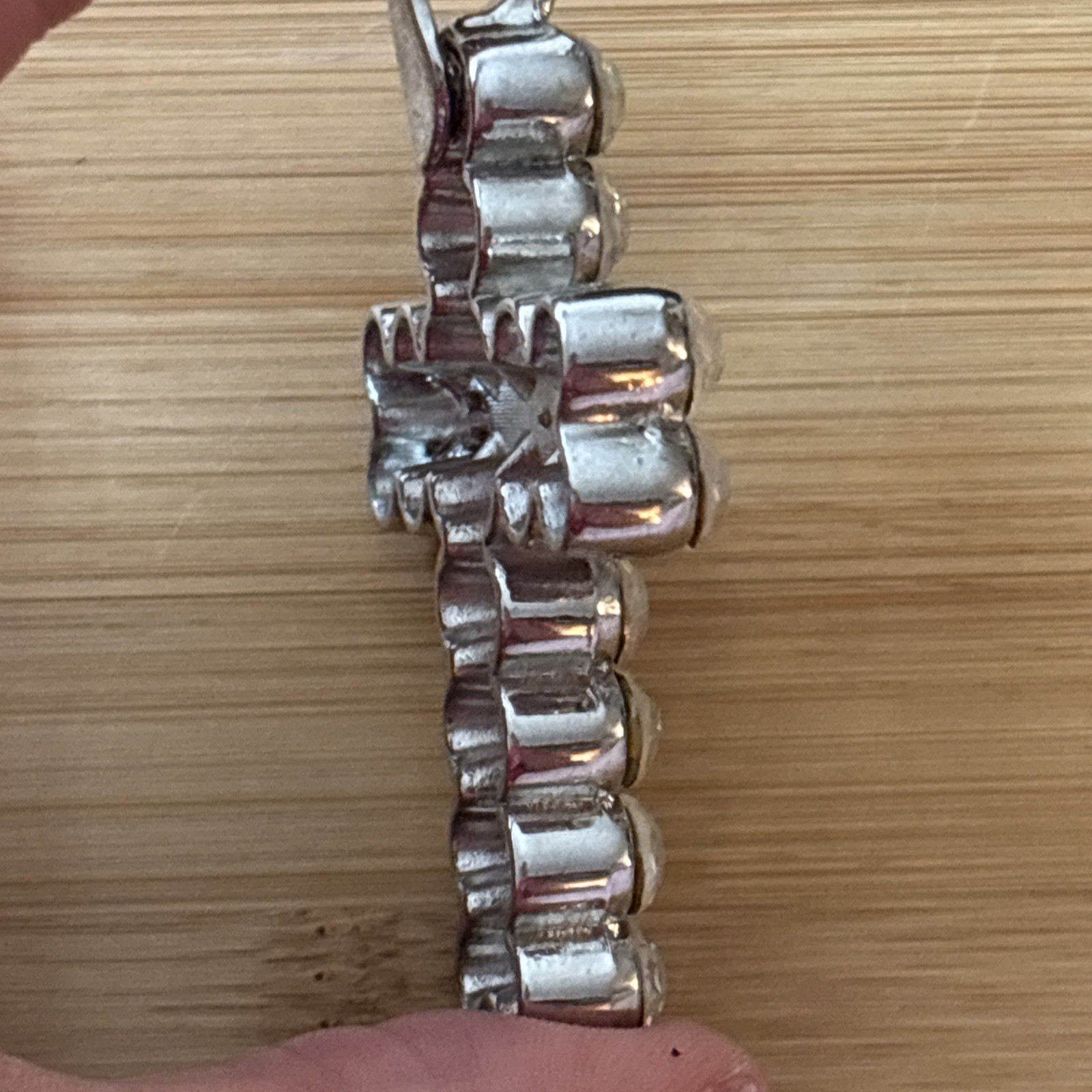 Large AB Rhinestone Cross Enhancer Pendant Silver Tone Clip Bail 3” Statement