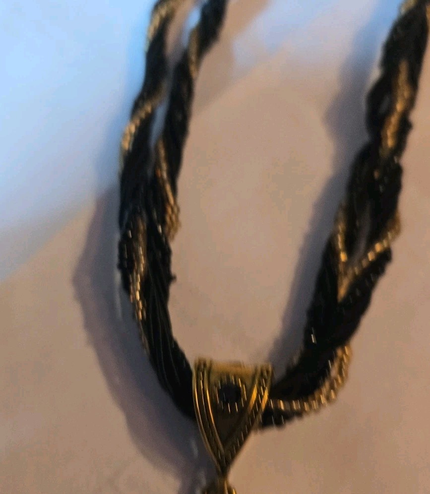Designer Black/Grey Beaded Gemstone Pendant Necklace