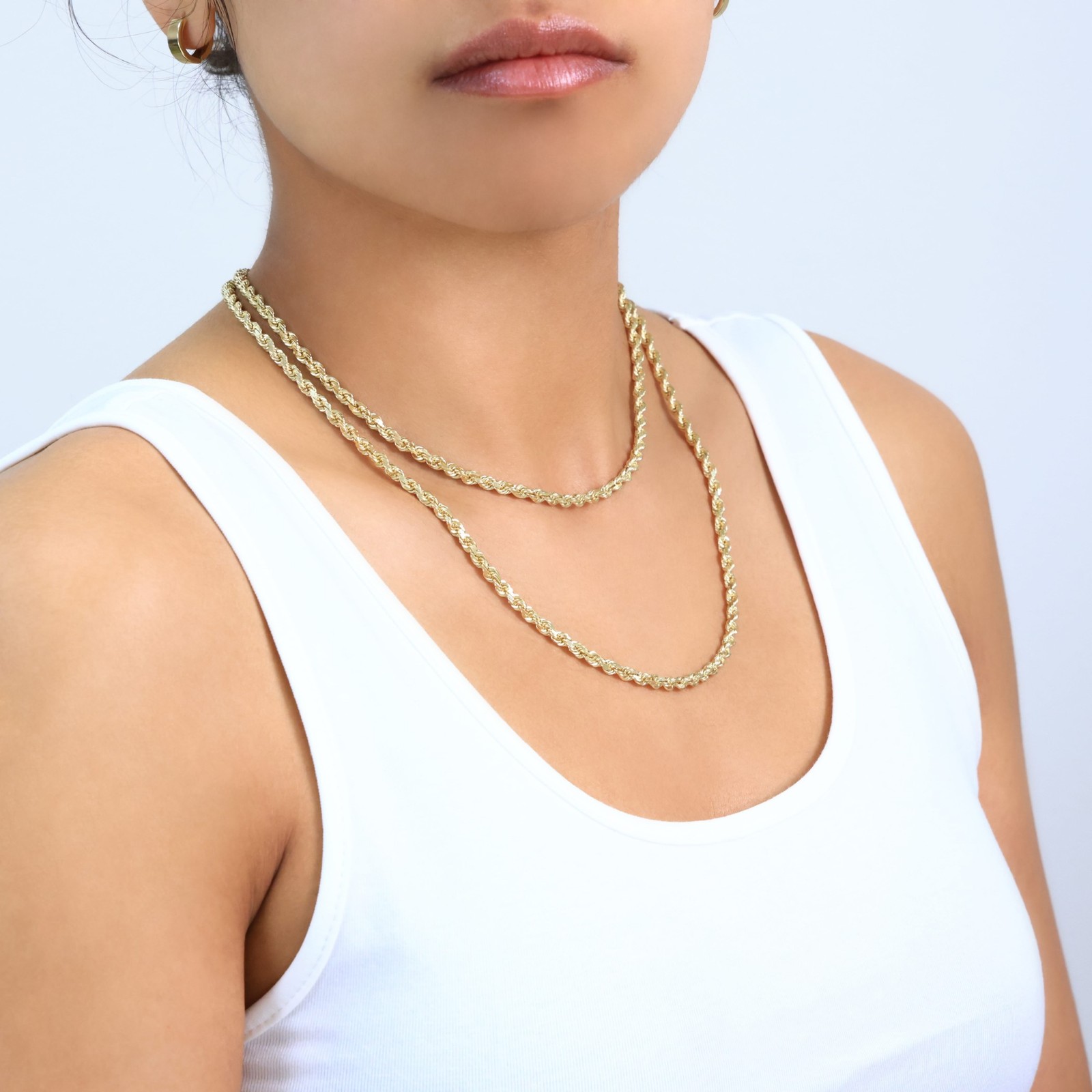 18k Yellow Gold 4mm Diamond Cut Rope Chain Italian Necklace Mens Womens 16″-28″