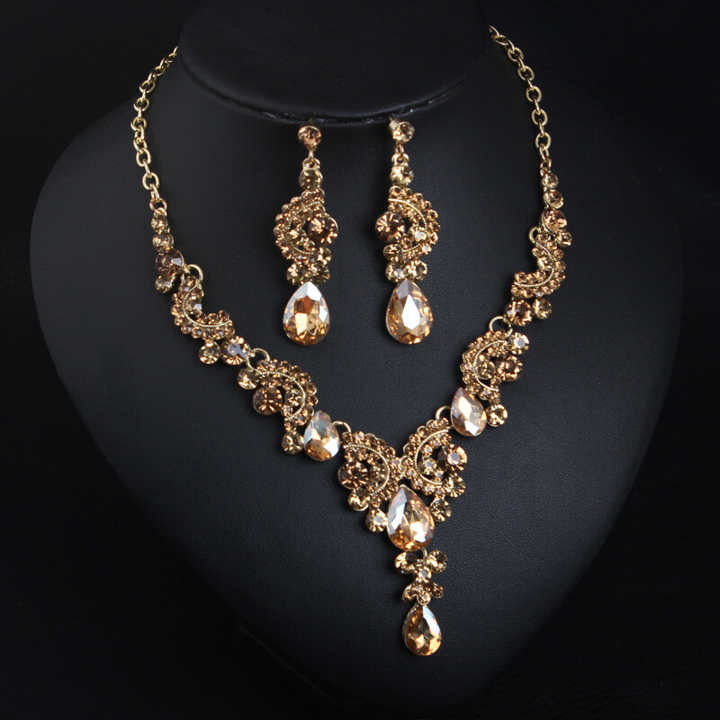 Crystal Women Statement Choker Bridal Necklace Earrings Jewelry Set Wedding Gift