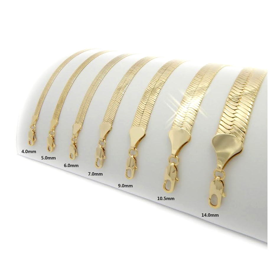 Men & Lady 14K Gold Plated 4mm – 14mm Flat 20″ Or 24″ Herringbone Necklace Chain