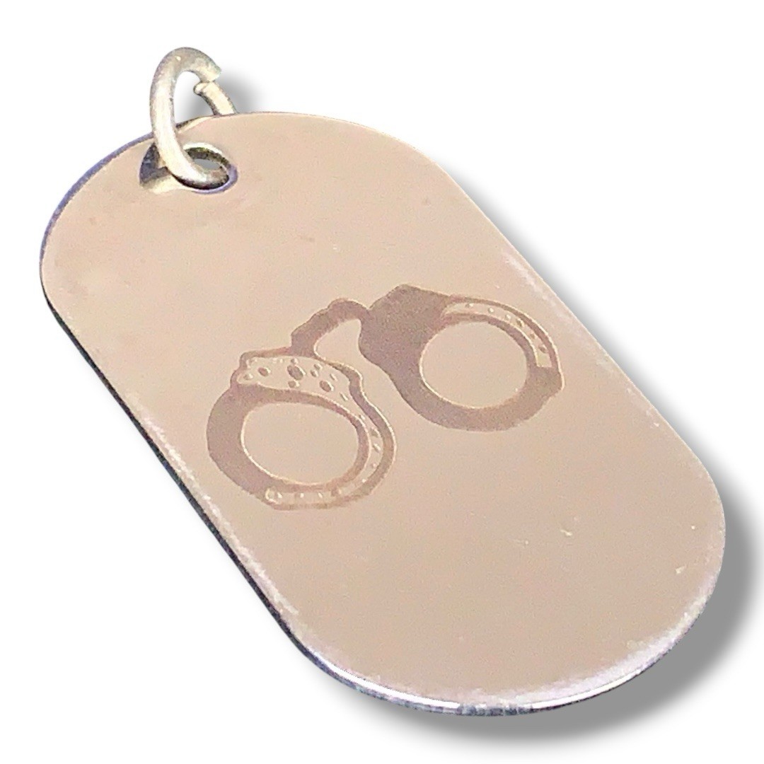 Silver Hand Cuff Pendant Dog Tag Style Adult Unisex Goth Punk