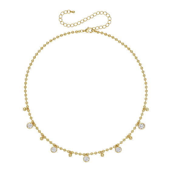 Jennifer Miller Bezel Cubic Zirconia and Ball Chain Necklace (White Gold)