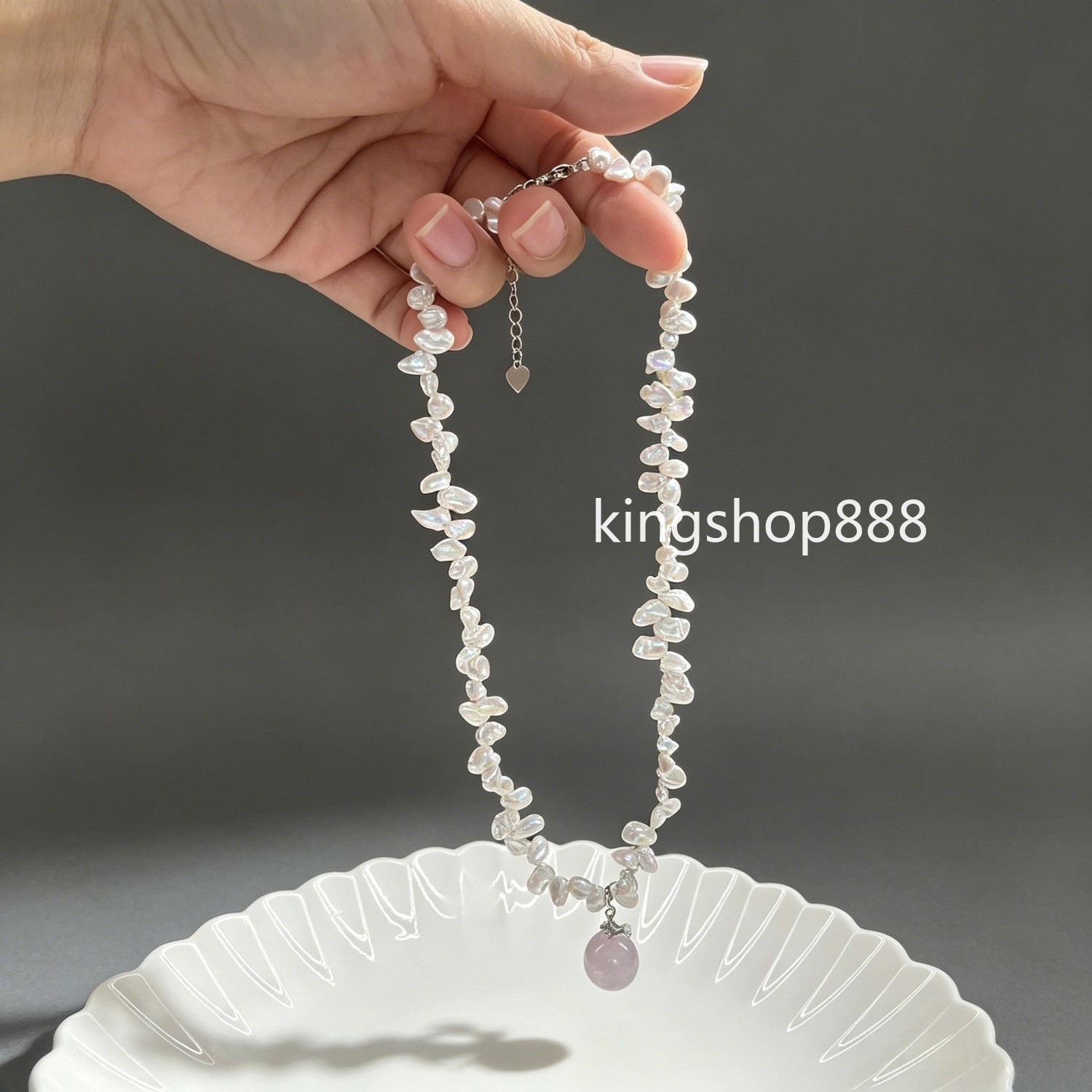 Natural Keshi Petal Mini Baroque Pearl Necklace Crystal Quartz Pendant Necklace