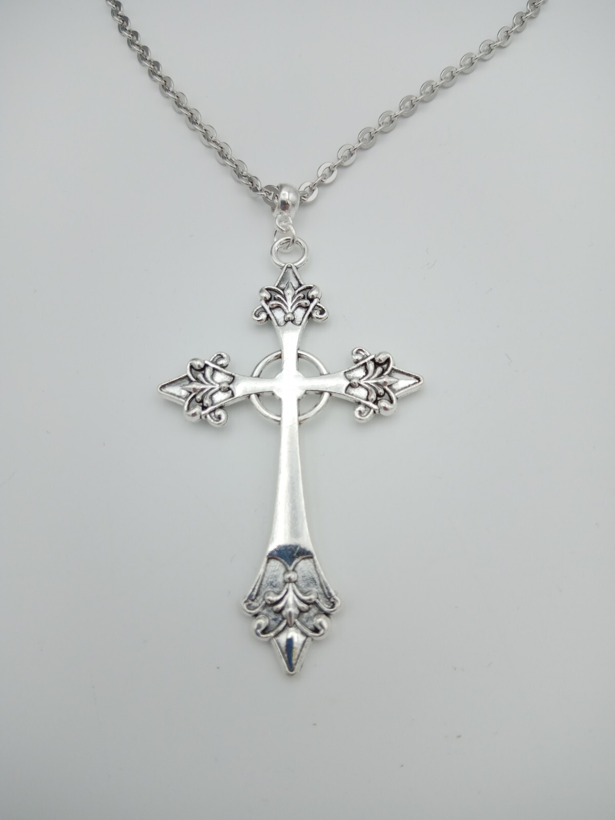 Very Long ornate CROSS Necklace 90cm/36″ chain Large Big Religious Gothic Rock