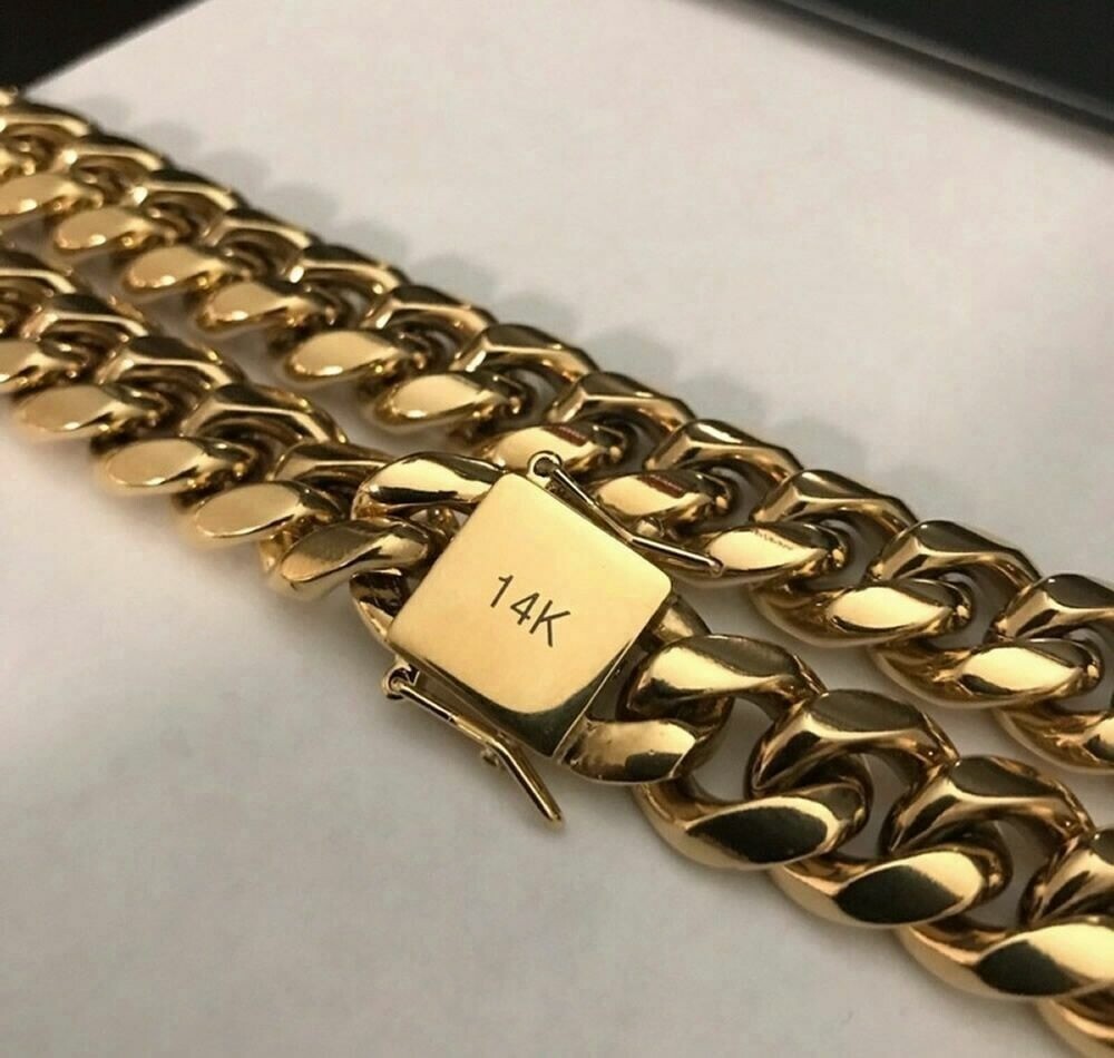 24inch Solid 14K Gold Plated Hip Hop Men’s Heavy Miami Cuban Link Chain Bracelet
