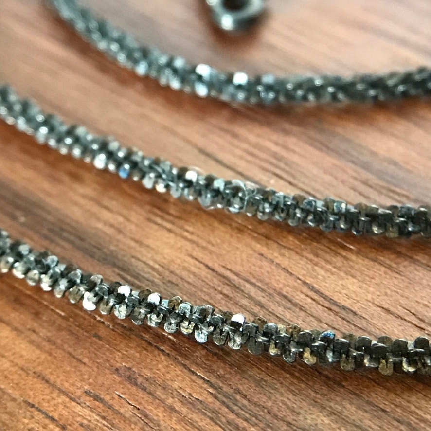 Black Rhodium Plate 925 Italy Twisted Rock Sparkle Rope Chain Necklace 20″