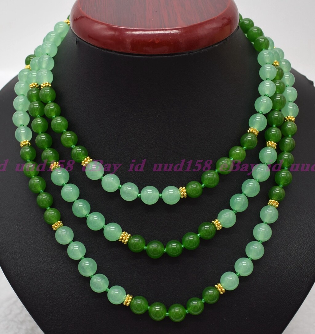 Beauty Natural 8MM Green Jade Round Gemstone Beads Long Necklace 24-100” AAA